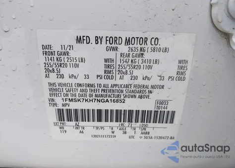 2022 Ford Explorer St-Line из США, поврежденный, VIN 1FMSK7KH7NGA16852